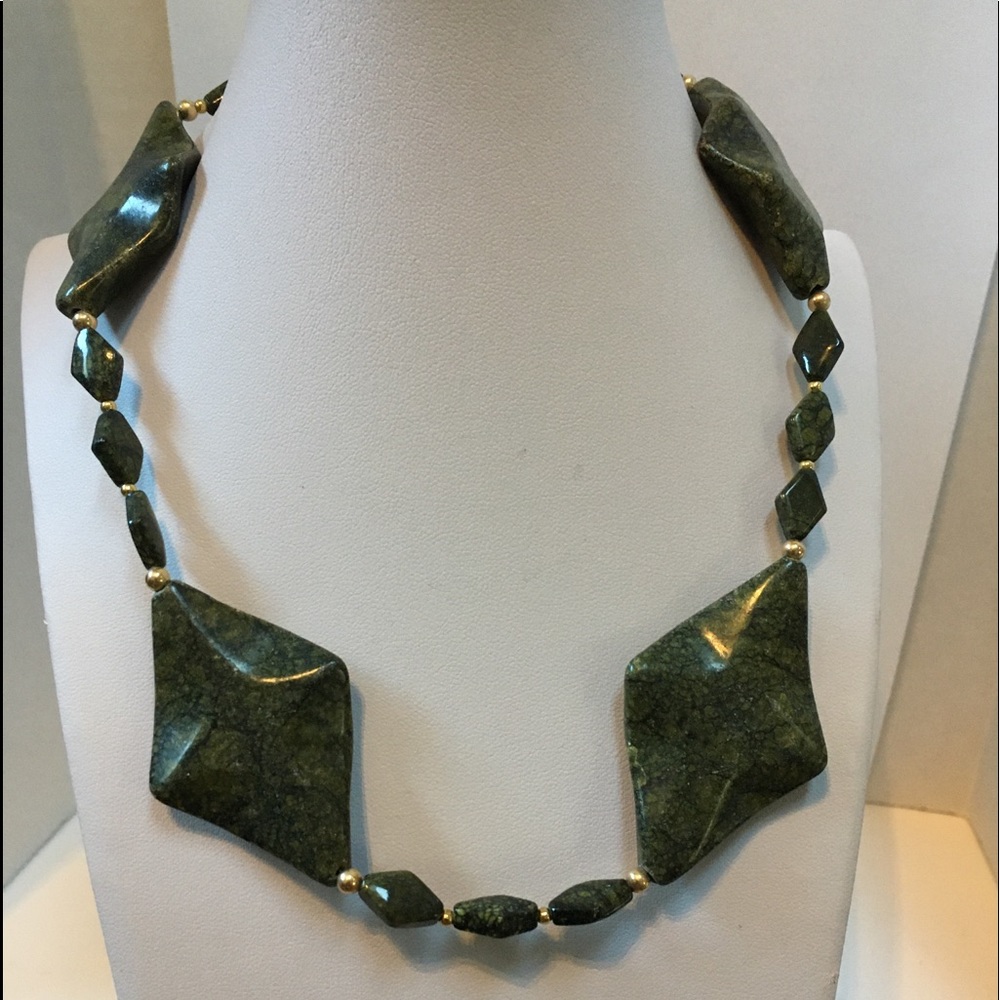 Russian Serpentine Necklace w/Gold Filed Beads